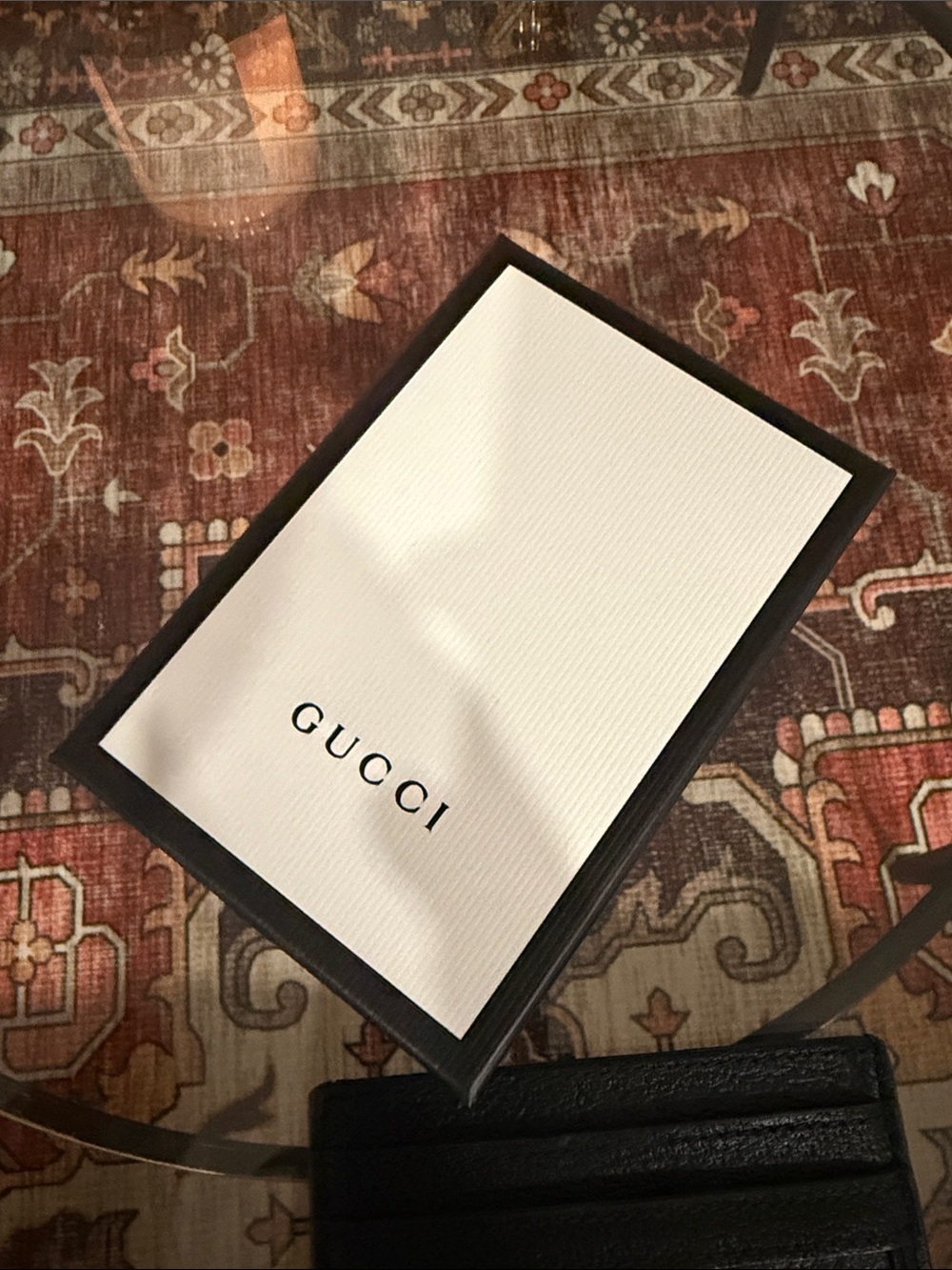 Gucci Black Leather Card Holder with Green-Red Web and Gold GG Logo - Picture 5 of 6